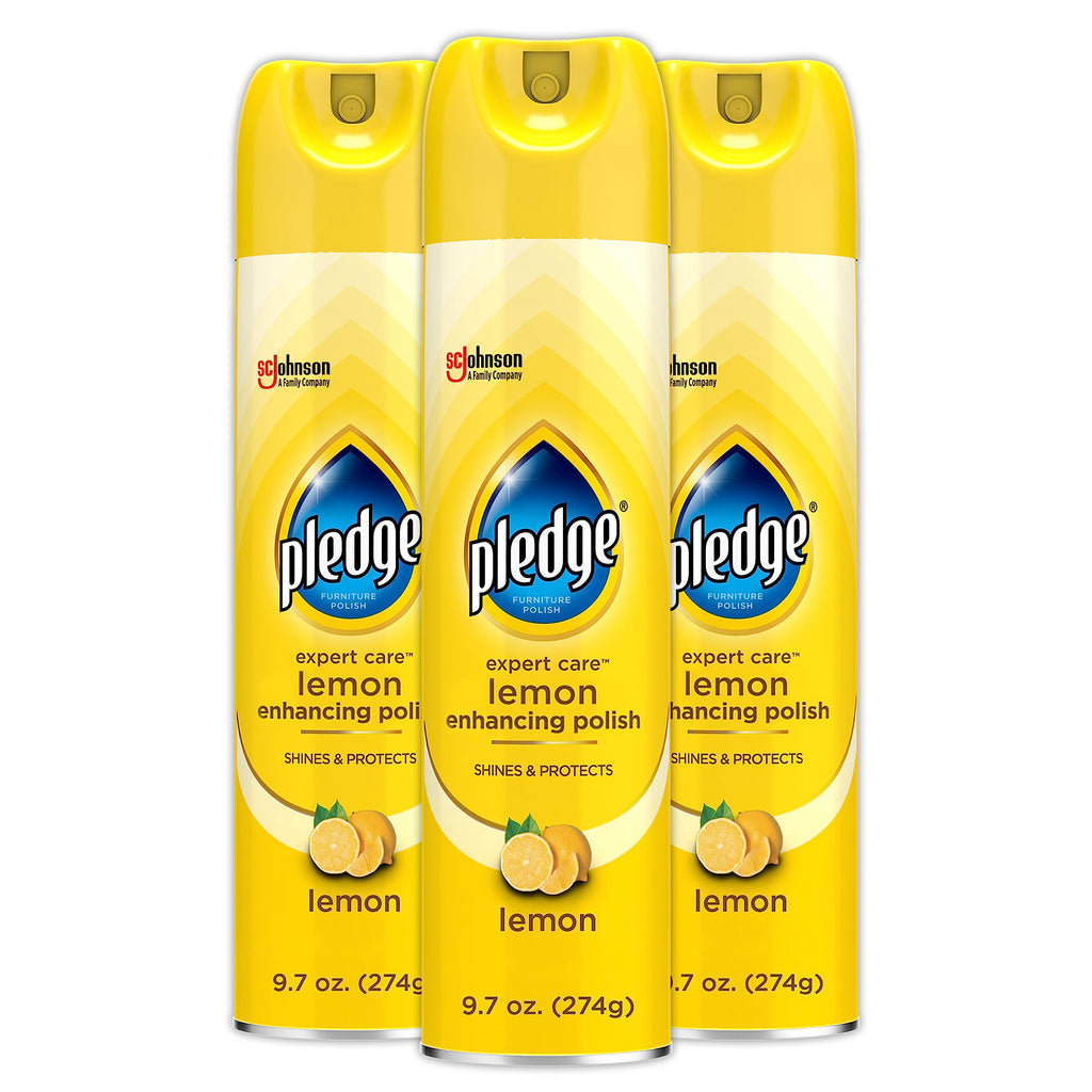 Pledge Enhancing Polish Spray, Wood Furniture & Stainless Steel Polish, Remove Dust and Fingerprints, Fast Shine and Protect, Prevent Scratches & Knicks - Lemon Scent, 9.7oz, Pack of 3