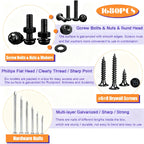 Dianrui 1680 PCS Blcak Nails and Screws Assortment Kit & Screw Bolts and Nuts, M3/M4/M5/M6 Machine Screws, Small Nails for Picture Hanging, #6#8 Drywall Screw Set for DIY Project Length 1/2" to 2"
