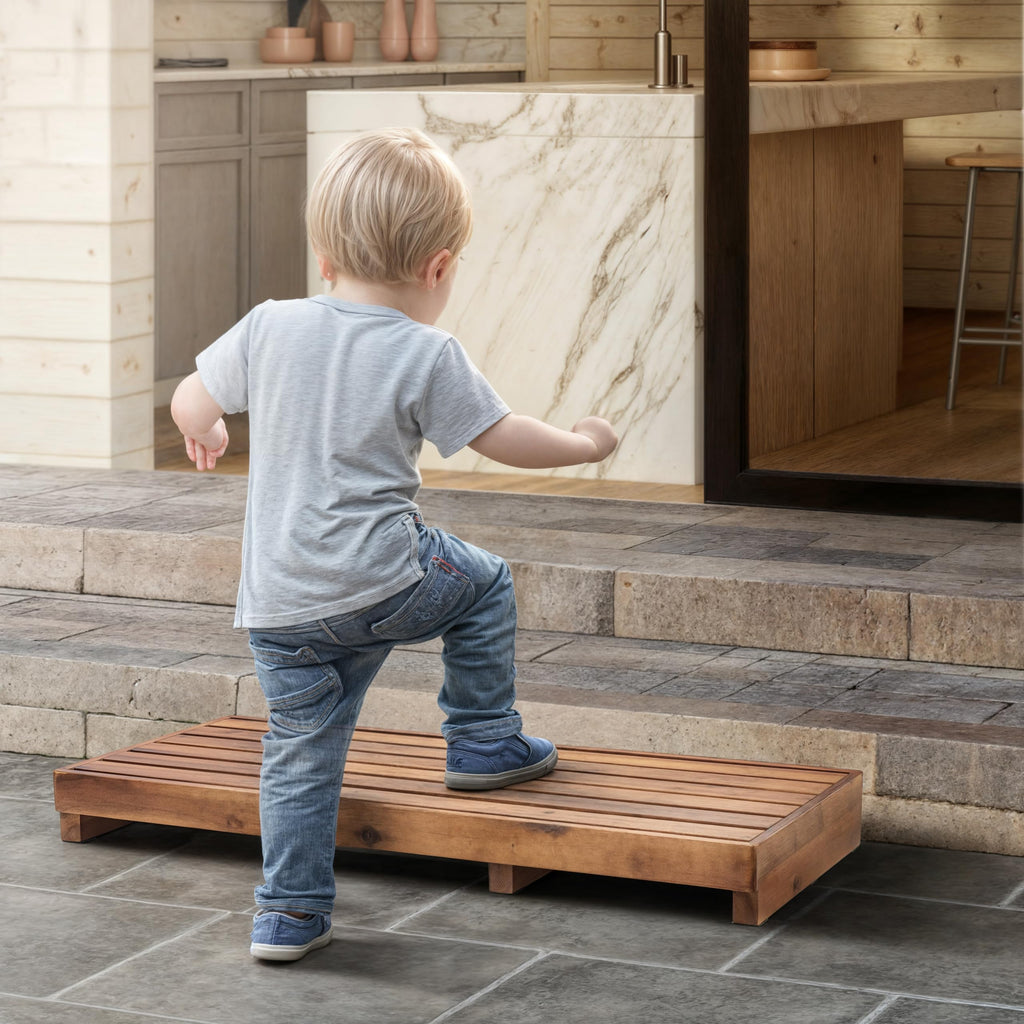 TINAMO One Step Stool for Elderly (35" Length) - Acacia Wood High Step Stool with Non-Slip Pads - 550 Lbs Wooden Mobility Stepping Stools for Handicap, Bed, Bathroom, Kitchen (Patent Pending)
