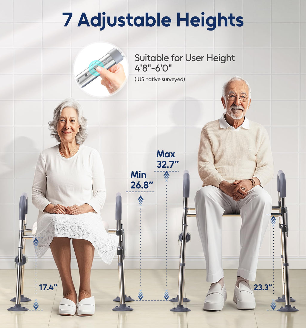 Bluelog Raised Toilet Seat with Handles, Width & Height Adjustable Toilet Seat Risers for Seniors, Heavy Duty 400lbs Elevated Toilet Seat for Elderly, Pregnant, Handicap, Fit Any Toilet
