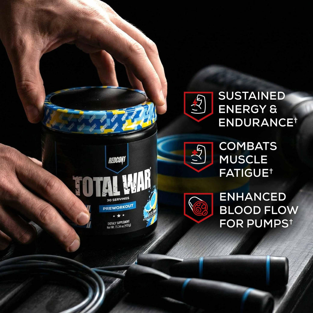 REDCON1 Total War Pre Workout Powder | Blue Lemonade | 320mg Caffeine + Citrulline Malate + Beta Alanine (30 Servings)