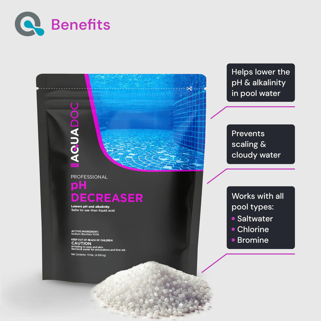 MAV AquaDoc pH Down for Pools - 10lb - Sodium Bisulfate pH Decreaser for Pool & Alkalinity Decreaser - Easy Dissolving Dry Acid Pool Chemicals Made in the USA