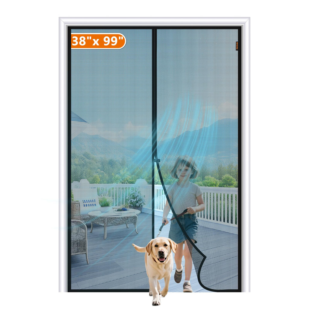 MAGZO Magnetic Screen Door, Fit Door Size 38 x 99 Inch, Actual Screen Size 40" x 100" Heavy Duty Mesh Curtain with Magnet Closure Black
