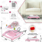 Foldable Baby 5-in-1 Activity Walker - Rocker, Activity Center, Bouncer, Seat Walker, Push Walker - Adjustable Speed Rear Wheels and Height Toys Ages 6-18 Months… (Pink)