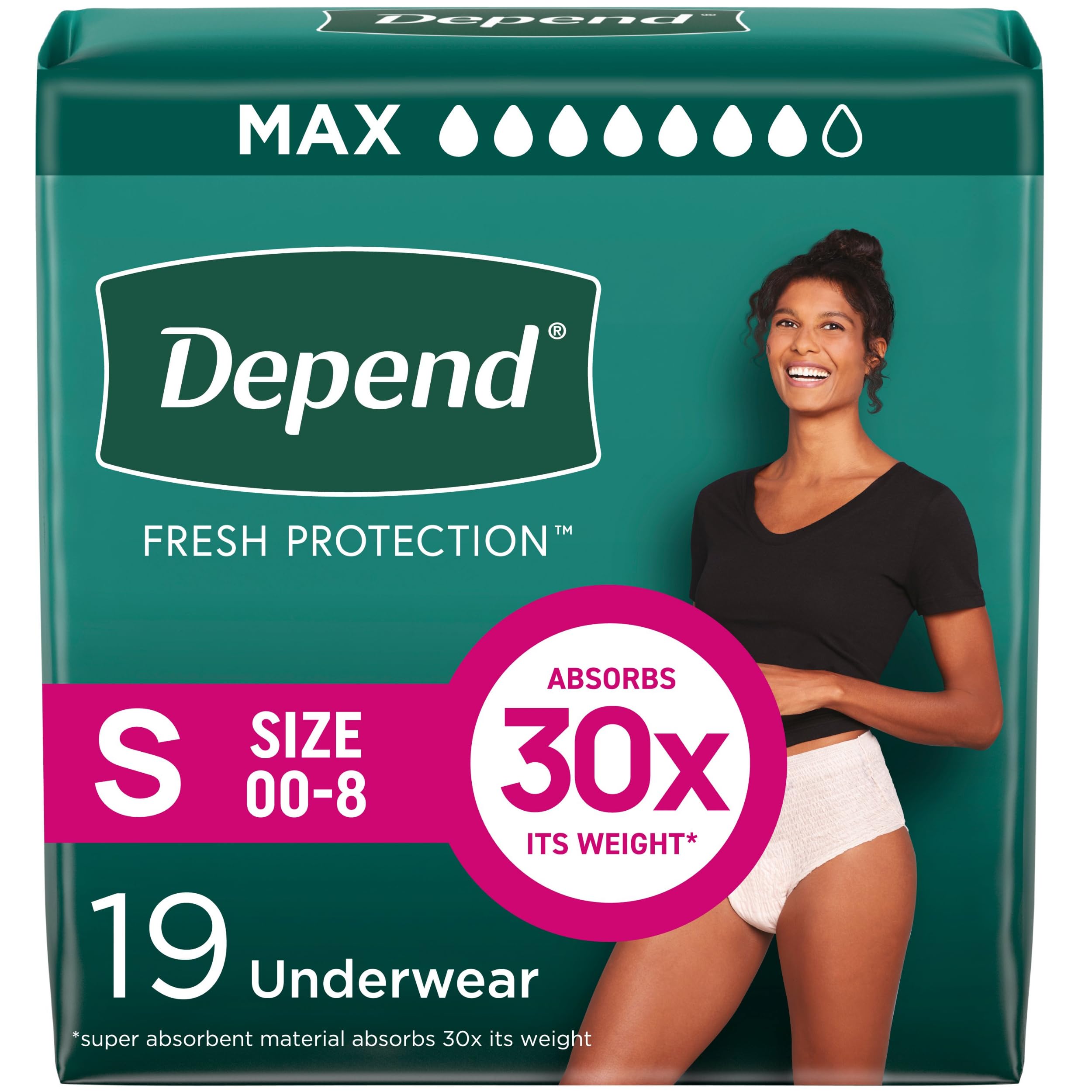 Depend Fresh Protection Adult Diapers, Incontinence & Postpartum Bladder Leak Underwear for Women, Disposable, Maximum, Small, Blush, 19 Count, Packaging May Vary