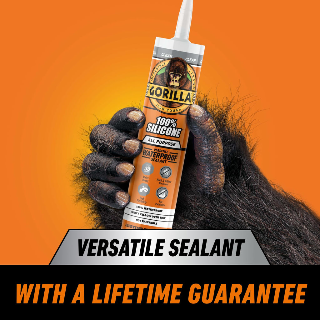 Gorilla 100% Silicone Sealant All Purpose, 10 Ounce Cartridge, Clear (Pack of 12)