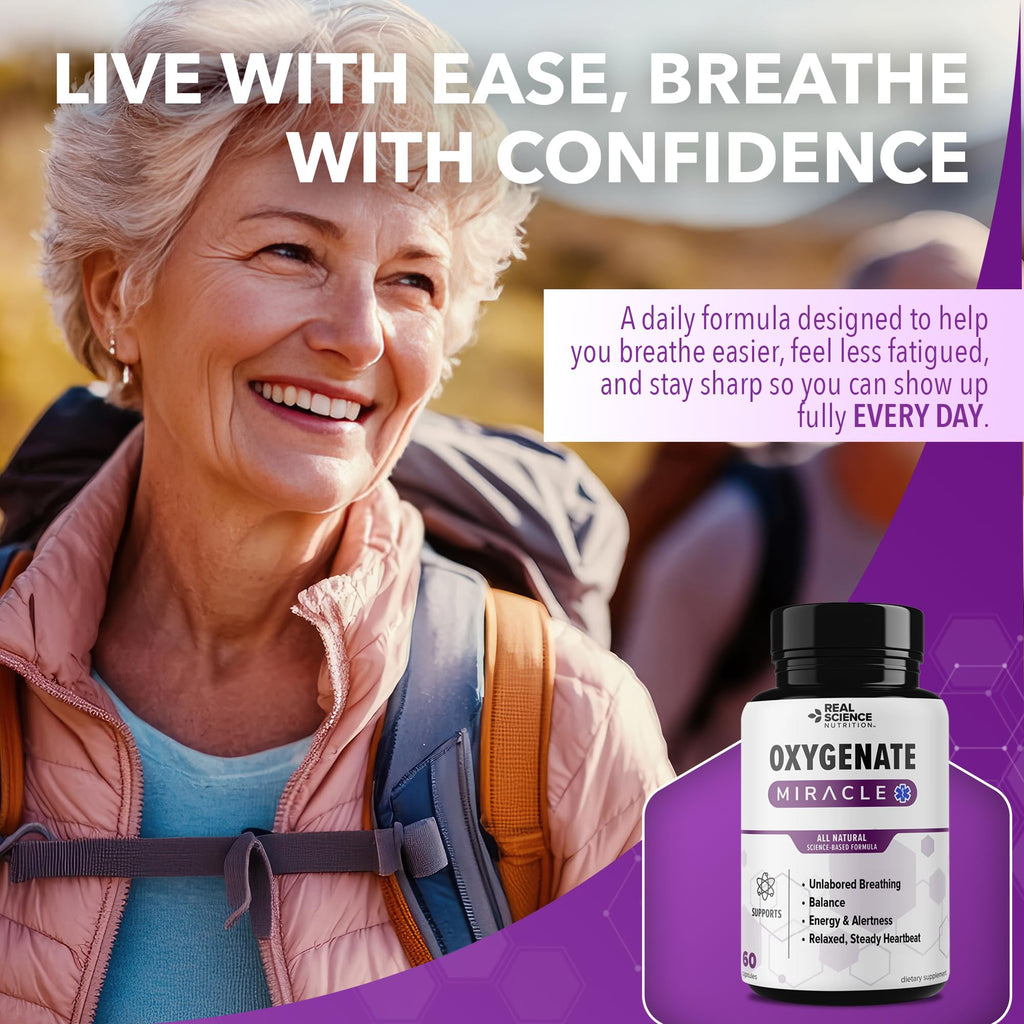 Real Science Oxygenate Miracle – Daily Lung & Circulation Support Supplement for Breathing Comfort and Energy – Supports Respiratory Function and Overall Wellness, 60 Caps