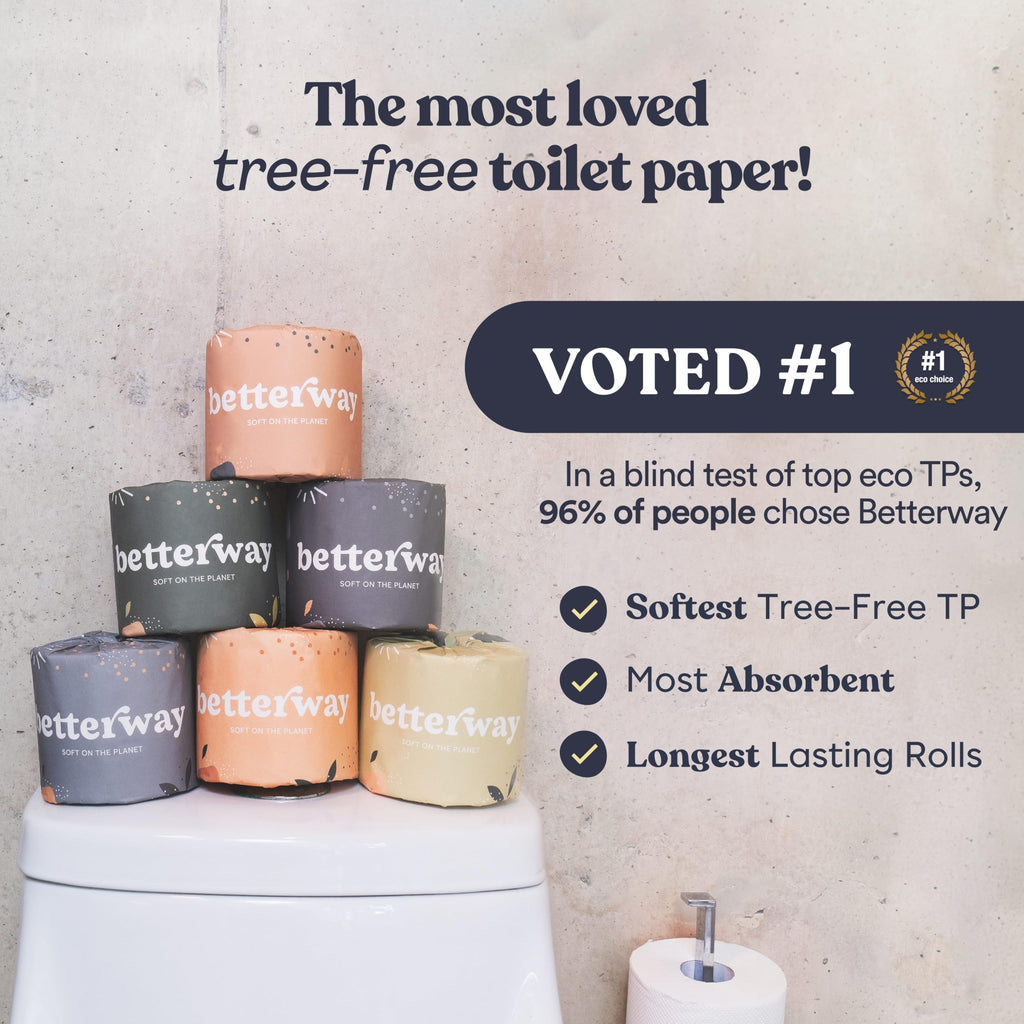 Betterway Bamboo Toilet Paper 3 Ply - Sustainable Toilet Tissue - 24 Long-Lasting Rolls & 360 Sheets Per Roll - Septic Safe - Organic, Plastic & PFAS Free - FSC Certified