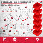 Ultimate 121-Piece Pegboard Hooks Set, Pegboard Accessories with Metal Hooks, Durable Peg Board Organizer Accessories, Pegboard Bins, Peg Board Tool Utility Hooks