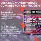 Crasye Creatine Gummies Complex 8000mg for Men and Women Creatine Monohydrate Gummy with BCAA Taurine for Muscle Strength and Energy Boost Sugar Free Pre-Workout Supplement - 120 Gummies