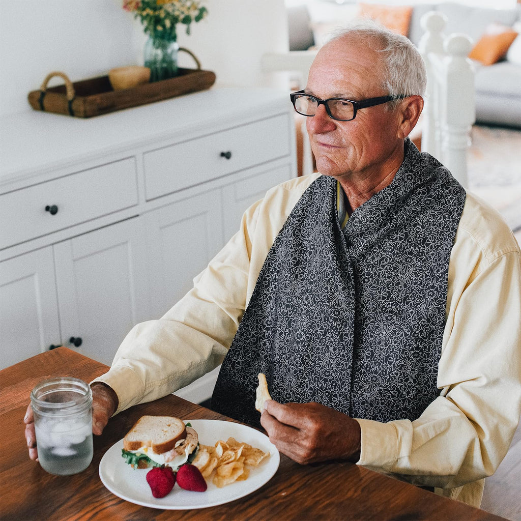 Wise Haven Reversible Adult Bibs for Women & Men - Adult Bib Scarf for Elderly - Dining Clothing Protectors - Washable Dining Scarf for Senior Citizens