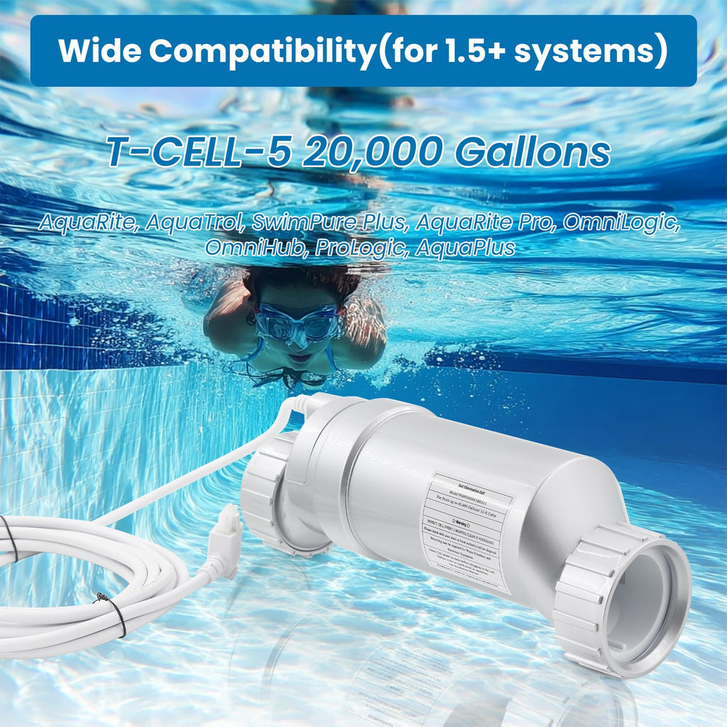 Salt Cell Replacement for Hayward T-Cell-5 – 3+ Year Titanium Core, Cuts Chlorine Costs Up to 56%, Compatible with AquaRite/AquaTrol/ProLogic/AQ-Logic Firmware 1.50+, 20,000 Gallon Pools