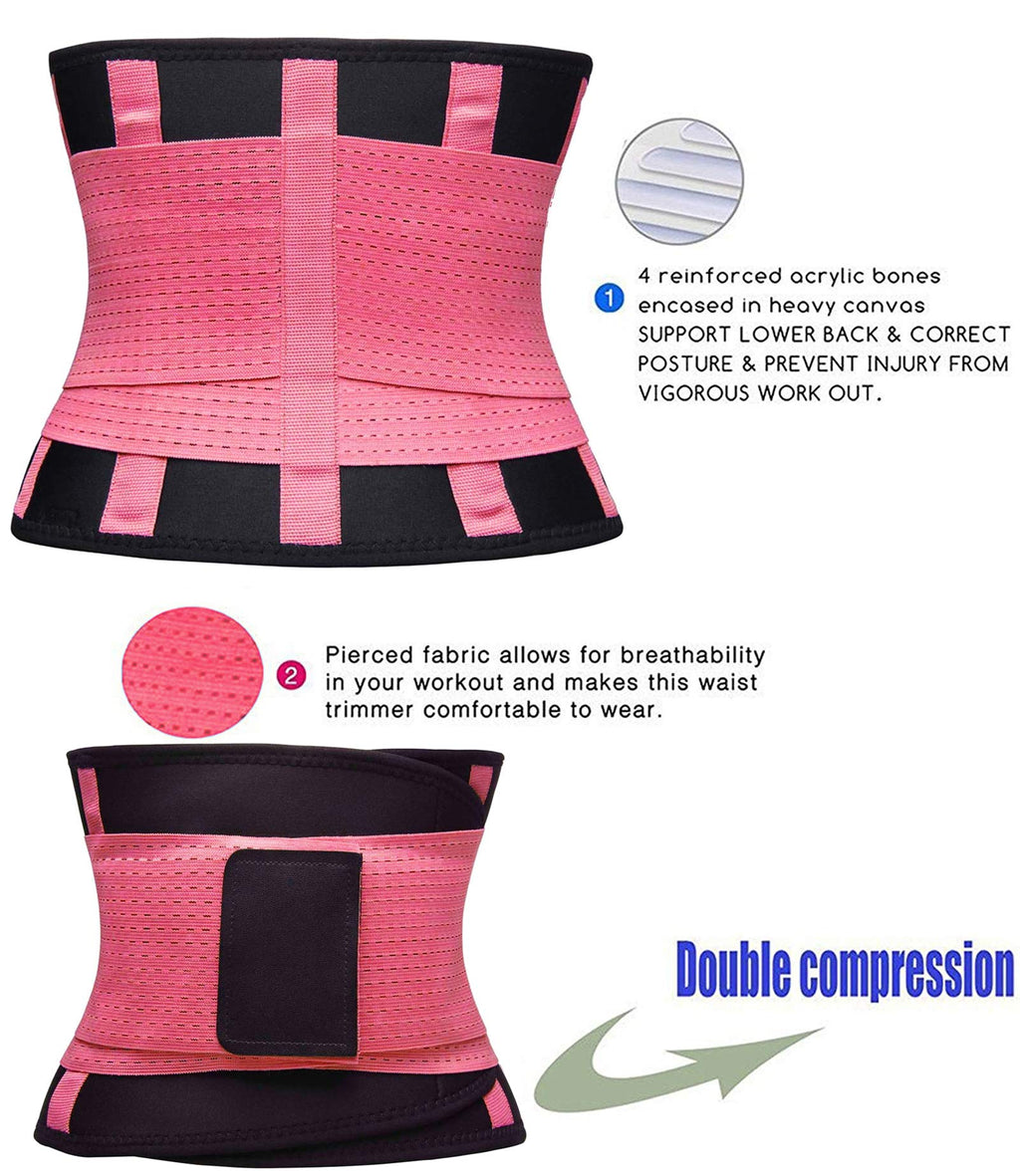VENUZOR Waist Trainer Belt for Women - Waist Cincher Trimmer - Slimming Body Shaper Belt - Sport Girdle Belt (UP Graded)(Pink,Medium)