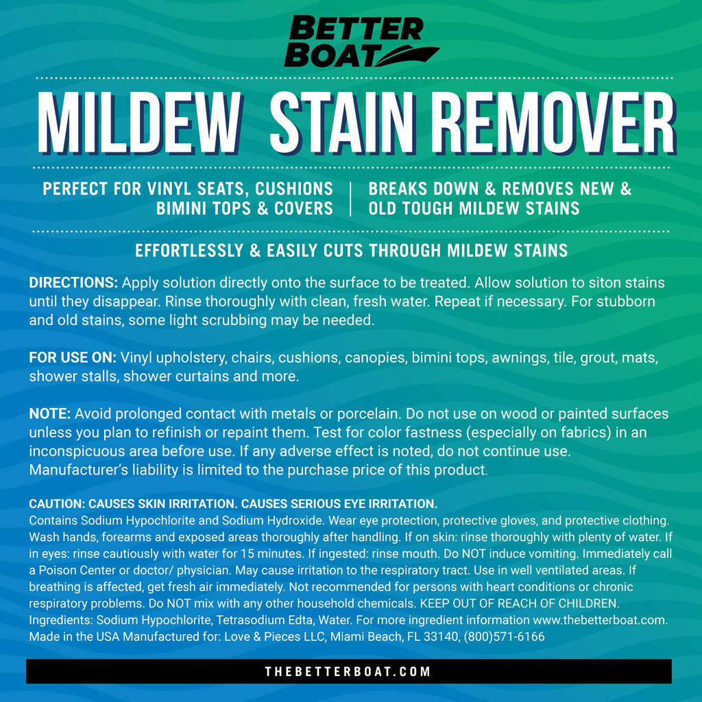 Better Boat Mold and Mildew Stain Remover 1 Gallon for Fabric Vinyl Tile Grout, Removes Mold Stains on Boat Seats Bathroom Shower Patio Furniture Carpet Canvas
