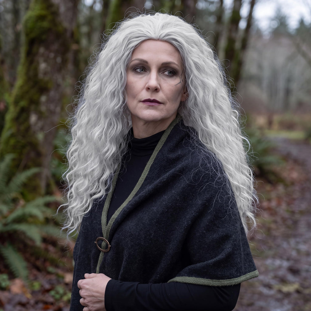 Witch Wig Old Lady Wig Women Long Grey Curly Costume Cosplay Wig
