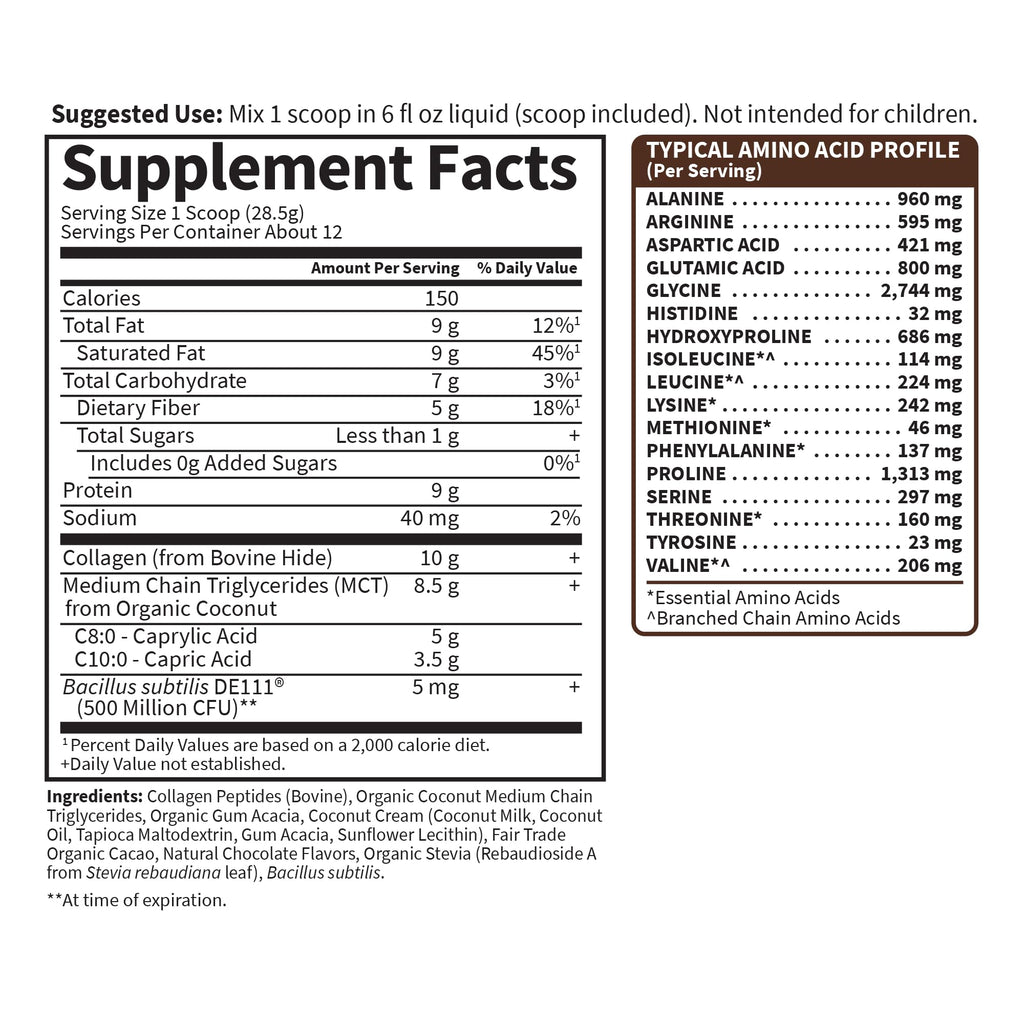 Garden of Life Grass Fed Collagen Creamer Powder - Chocolate, 12 Servings, Powder for Coffee Energy Beauty Joints, Collagen Peptides with Coconut MCTs, Keto Protein Supplements
