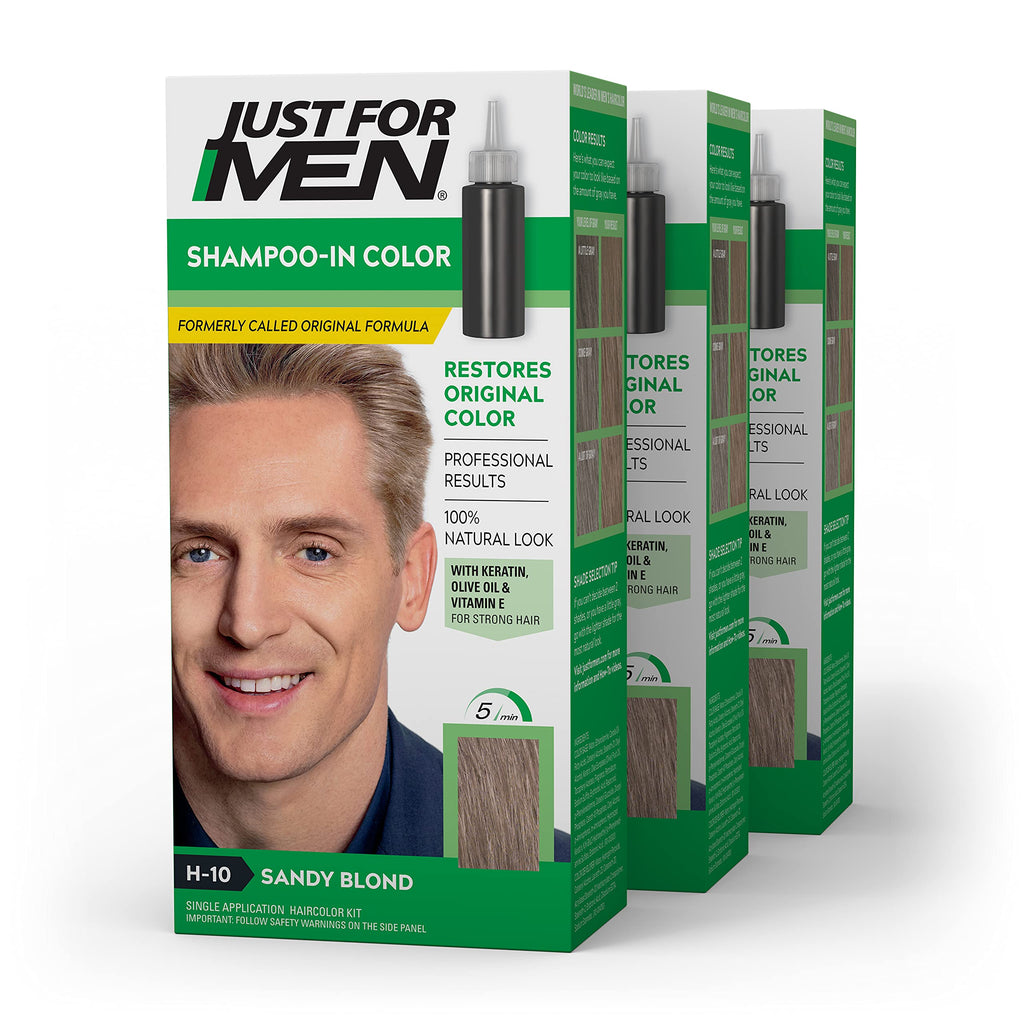 Just For Men Shampoo-In Hair Color, Sandy Blond 10, 1 Application, (Pack Of 3)
