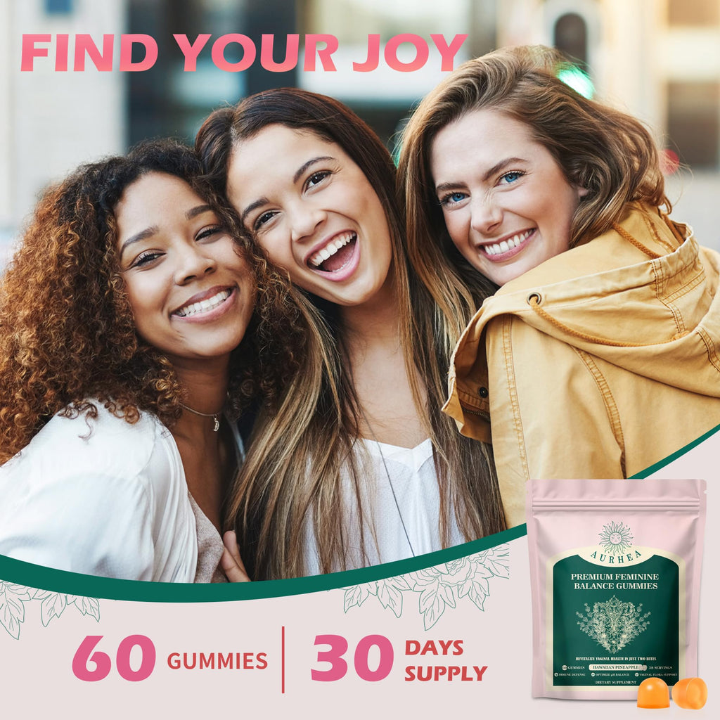 AurHea Premium Feminine Balance Gummies for Women - pH Balance & Wellness Support with Hawaiian Pineapple, Vegan Gluten-Free Supplement - 60 Count