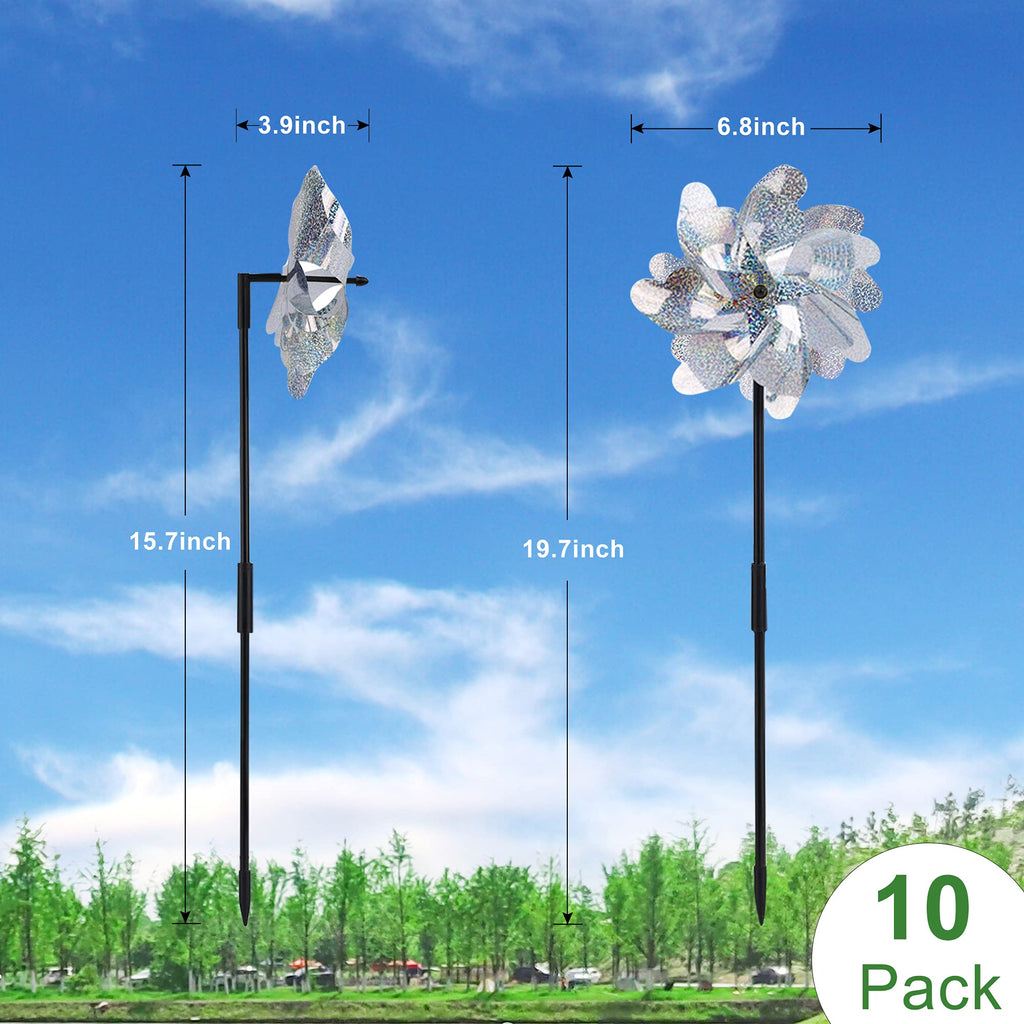 FameFame 10 Pack Pre-Assembled Pinwheels for Yard and Garden, Silver