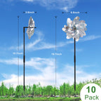 FameFame 10 Pack Pre-Assembled Pinwheels for Yard and Garden, Silver