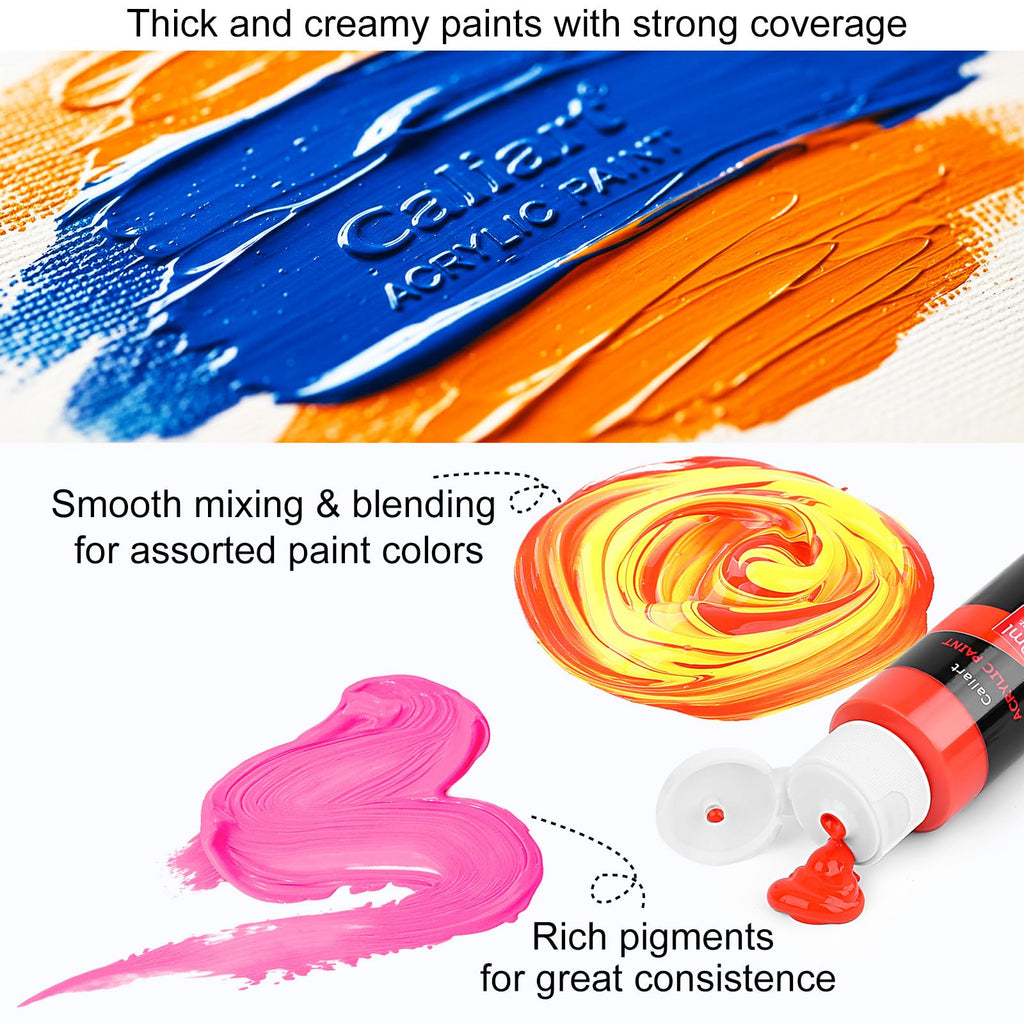 Caliart 24 Colors Acrylic Paint Set with 12 Brushes
