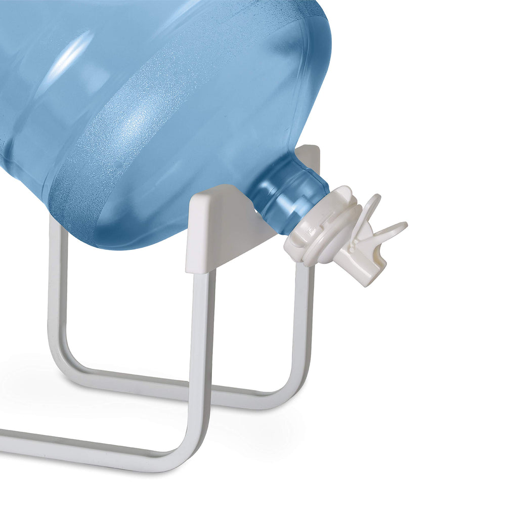 Brio Stainless Steel 3-5 Gallon Water Jug Stand and 2 Dispenser Valves, Non Slip Stand with BPA Free Fast Flow Water Spout Fits Both 48mm and 55mm Bottles 2 CAPS Included (White), 12 inches