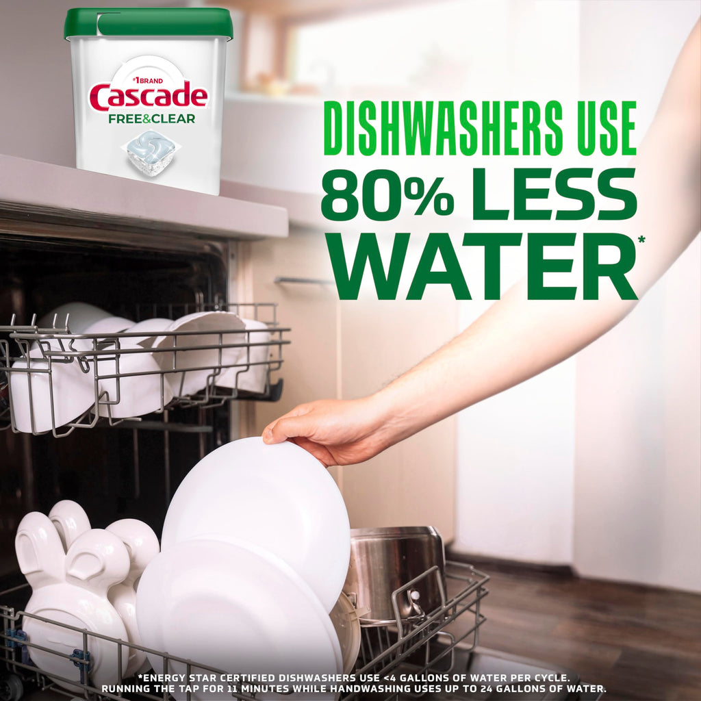 Cascade Free & Clear Dishwasher Pods, Dishwasher Detergent, Dish Detergent Soap, Unscented, 47ct