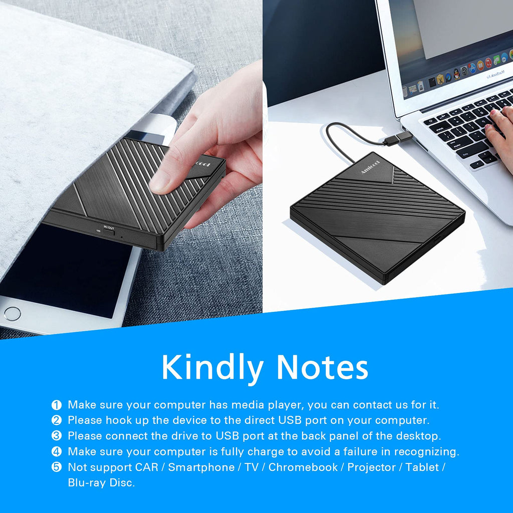 Amicool External DVD Drive USB 3.0 USB C CD Burner CD/DVD +/-RW Optical Drive, Slim Portable DVD Player CD ROM Rewriter Writer Reader for Laptop Desktop PC Windows 11/10/8/7 MacBook Mac Linux OS Apple