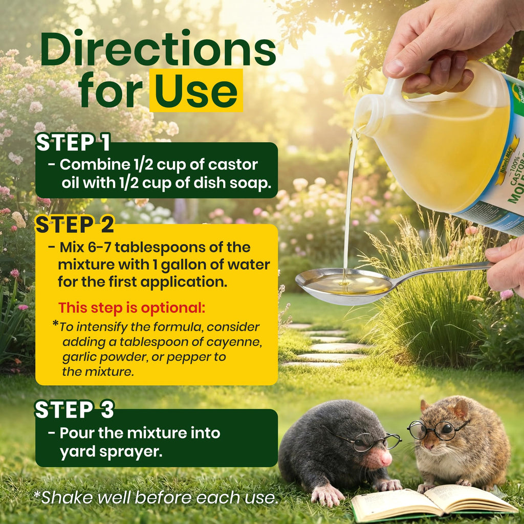 Nature's MACE Mole and Vole Mace, Mole Deterrent for Yard, 1 Gallon, 100% Pure Castor Oil, Lawns, Mole Repellent, Stop Tunneling, Mole Remover Treatment, Castor Oil Repellent, People, Pet, Plant Safe