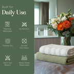 MosJos Kitchen Towels, Cotton Hand Towels, Sage Green and Cream Ribbed - Mini Weaved Stitched Set of 4 Absorbent Hand Drying Cloths, 18 x 28 Kitchen Linens