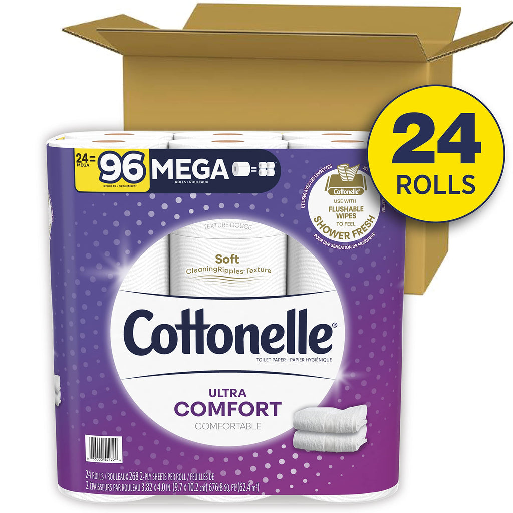 Cottonelle® UltraComfort Toilet Tissue, 3" x 3-7/8", White, 268 Sheets Per Roll, Pack Of 12 Rolls