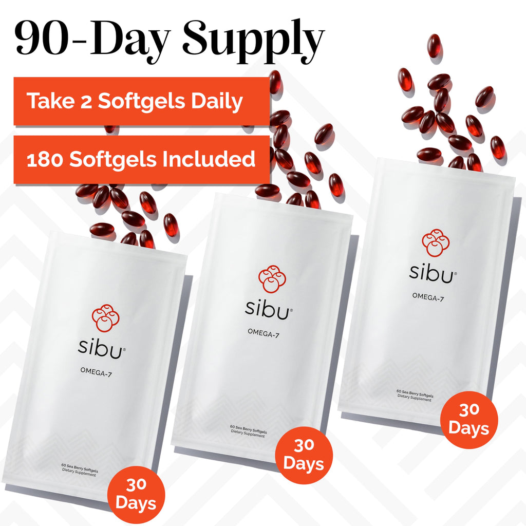 sibu Sea Buckthorn Omega-7 Softgels (90-Day Refill Sachet) – Supplement for Healthy Skin, Hair, Nails and Dryness