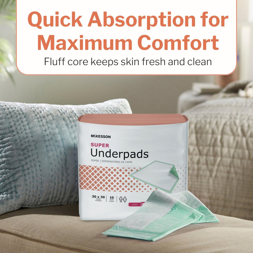 McKesson Super Underpads, Incontinence Bed Pads 30" x 30" (30x30 Inch (Pack of 100))