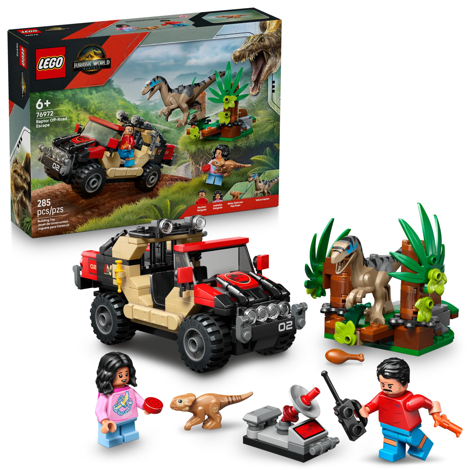 LEGO Jurassic World Raptor Off-Road Escape Dinosaur Toy - Building Playset with Dinosaur Action Figures, Jurassic World Toy for Boys & Girls, Ages 6+ - Gift Idea for Birthdays - 76972