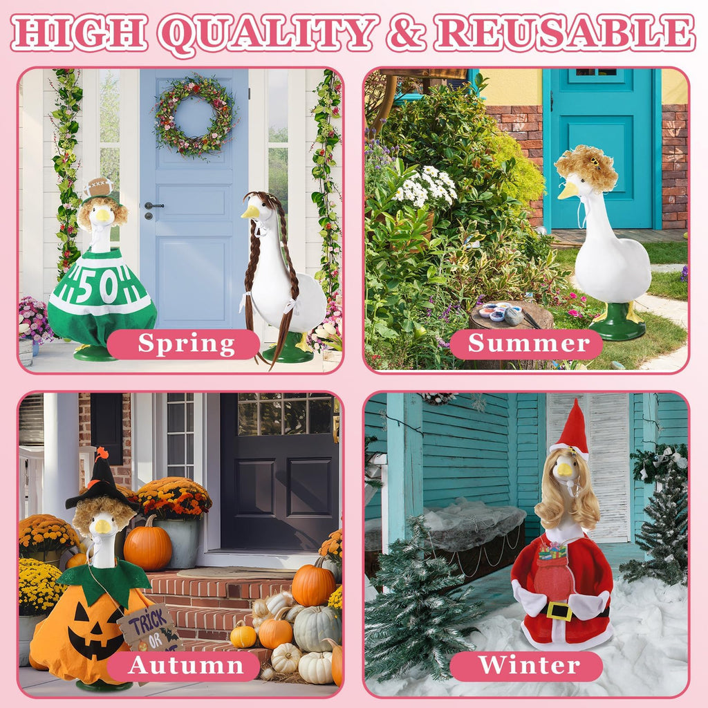 OBUSATT 8 Pcs Porch Goose Wigs Set Cute Lawn Statue Braid Wig with Hair Clips, Hair Ties, Ribbons Porch Goose Outfit Costume DIY Wigs Accessories for Outdoor Garden Patio Yard Goosey Decoration