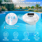 FineBud2025 Upgrade Pool Chlorine Floater with Thermometer,Digital Screen Floating Chlorine Dispenser for Pool,Solar pool Chlorines floater with Light,Button Control chlorine floaters with Thermometer