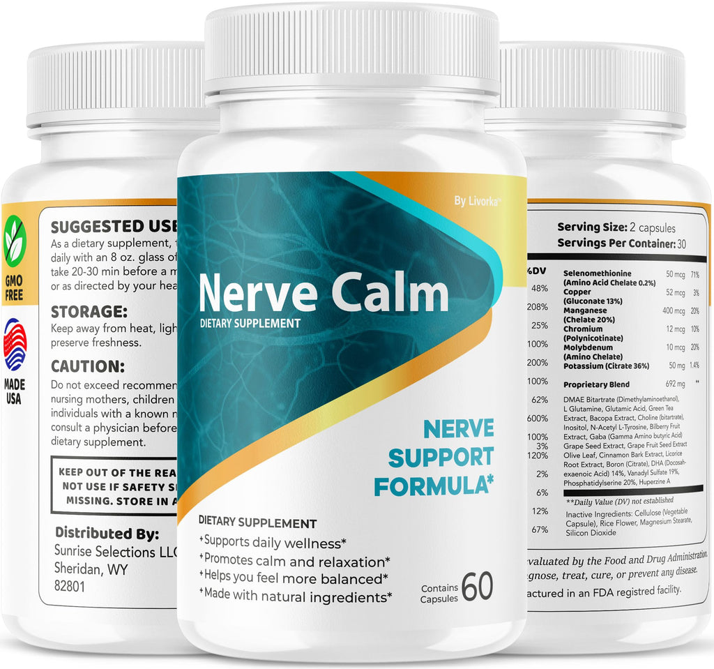 (5 Pack) Nerve Calm Capsules - Official NerveCalm Premium Formula Supplement Pills, Advanced Support Formula for Wellness & Overall Health, All Natural Nerve Calm Reviews, 300 Capsules for 5 Months