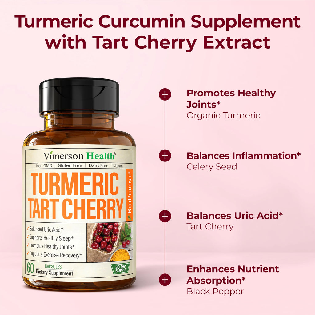 Turmeric Curcumin Supplement with 10:1 Tart Cherry Extract & Celery Seed Extract – Natural Uric Acid Balance, Joint Health, Sleep Aid – Turmeric Curcumin with Black Pepper –Tart Cherry Capsules 2 Pack
