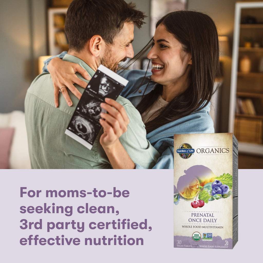 Garden of Life Organics Prenatal Vitamin: Folate for Energy & Healthy Fetal Development, Non-constipating Iron, Vitamin C, B6, B12, D3 – Organic, Non-GMO, Gluten-Free, Vegan, 30 Day Supply