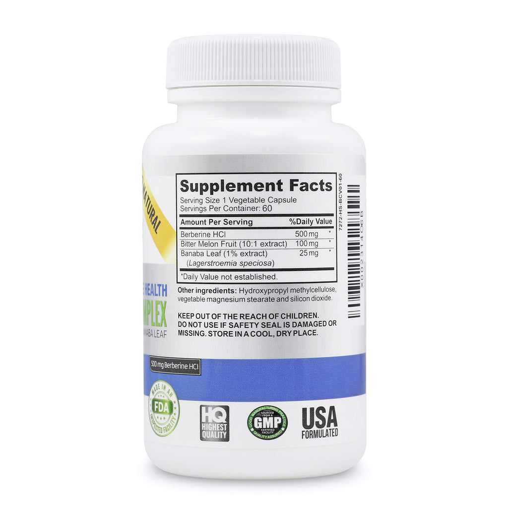 Vitalité Now! High Strength Berberine 500mg + Bitter Melon & Banaba - Immune System Health - Cardiovascular & Gastrointestinal Support - 60 Vegetarian Capsules