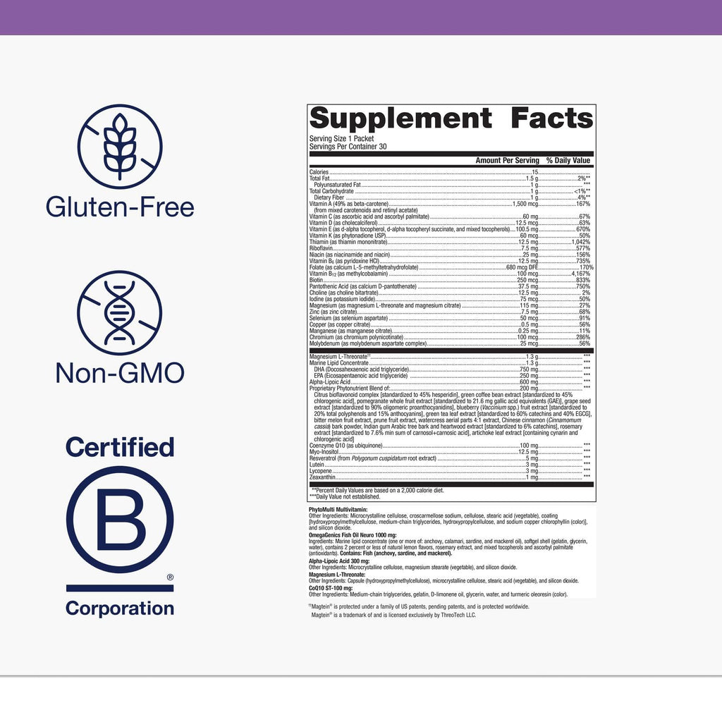 Metagenics Wellness Essentials Brain Health - Comprehensive Daily Multivitamin Packs* - with Alpha Lipoic Acid, Biotin, DHA, Folate & CoQ10 - Supports Memory, Focus & Brain Function* - 30 Packets