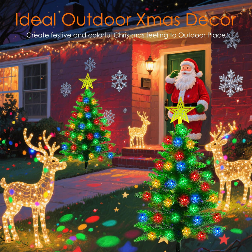 2 Pack 3.6Ft Solar Christmas Tree with 100 Snowflake Lights, Waterproof Christmas Decorations Outdoor, Solar Christmas Lights Outdoor Xmas Tree for Yard, Pathway, Porch, Cemetery, Holiday Decor