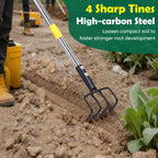 Garden Hand Tiller Cultivator, 4-Tine Adjustable Long Handle