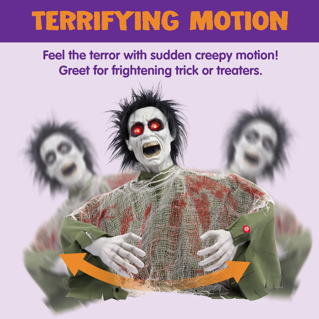 JOYIN Halloween Outdoor Decoration Zombie Groundbreaker, Animatronics Zombie Props Halloween Outside Decor, Animated Groundbreaker with Sound & Glowing Eyes for Graveyard Lawn Yard Haunted House Decor