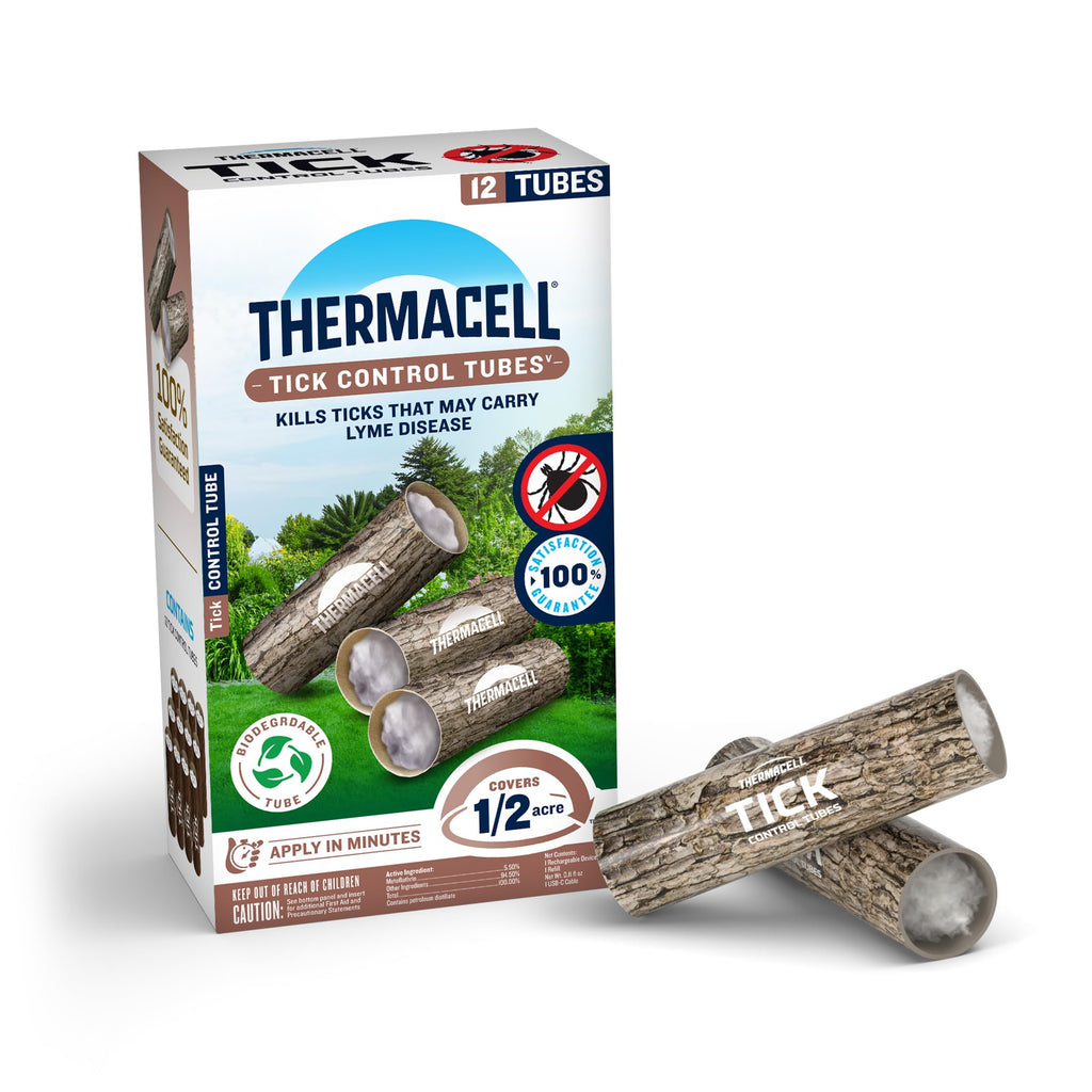 Thermacell Tick Control Tubes; 12 Per Box; No Spray, Easy-to-Use; Kills Ticks That May Carry Lyme Disease; Place in Backyard, Gardens or Wooded Areas Twice a Year; Won't Harm Kids, Pets or Environment