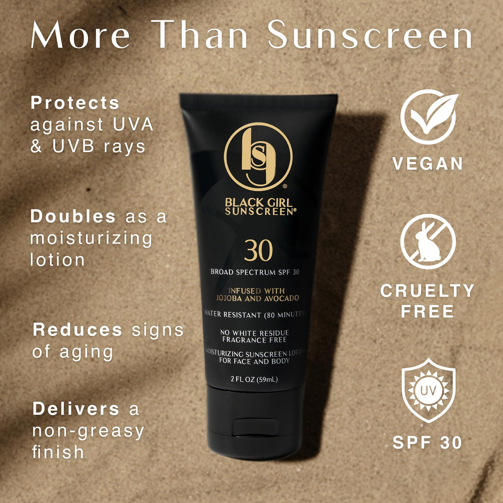Black Girl Sunscreen SPF 30 for Face & Body - Moisturizing Skin Protection, SPF 30, Sun Lotion for Women & Men, Ultra Sheer, Travel Size, No White Cast for Melanin Rich Skin - 2 fl oz, 2 Pack