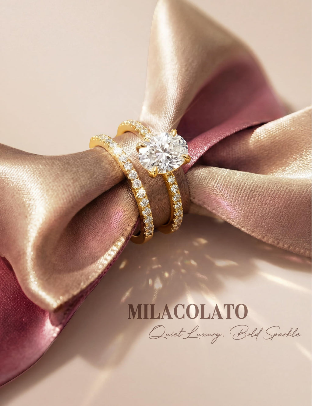 MILACOLATO Engagement Rings for Women Non Tarnish 14K Gold Plated Bridal Rings Sets Dainty Oval Cut CZ Wedding Ring Set Stackable Eternity Promise Rings for Her Size 6