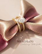 MILACOLATO Engagement Rings for Women Non Tarnish 14K Gold Plated Bridal Rings Sets Dainty Oval Cut CZ Wedding Ring Set Stackable Eternity Promise Rings for Her Size 6