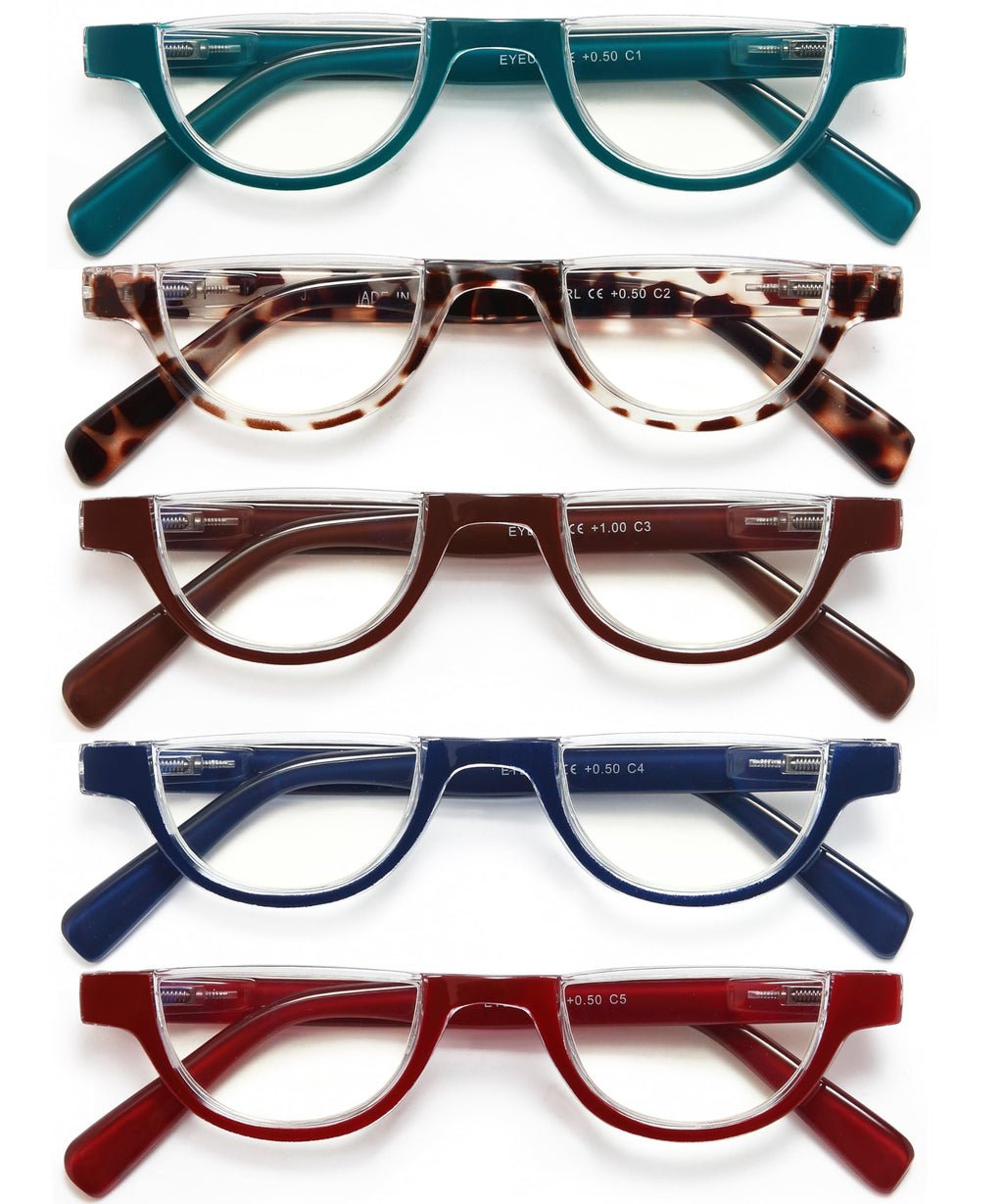 EYEURL Half Frame Reading Glasses for Women-5 Pack Blue Light Blocking Glasses Fashion Rimless Computer Readers for Women Anti UV Ray Eyeglasses with Spring Hinges,2.5