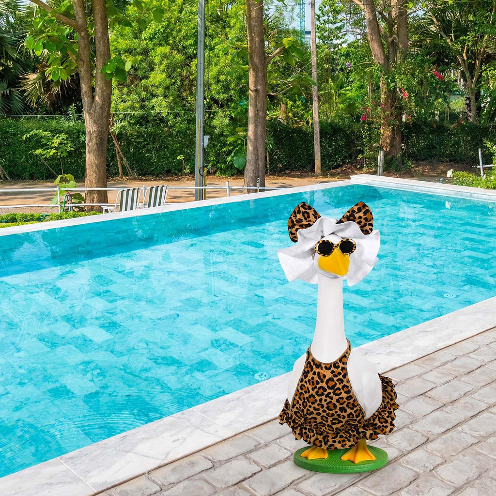 JcHrmers Summer Leopard Goose Outfit Hawaiian Porch Goose Outfits Bikini Lawn Goose Clothes Fits 23" Cement Plastic Goose Statue for Summer Outdoor Garden Yard Patio Art Decor